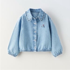 Zara kids, blue, embroidered flowers denim shirt, 18-24